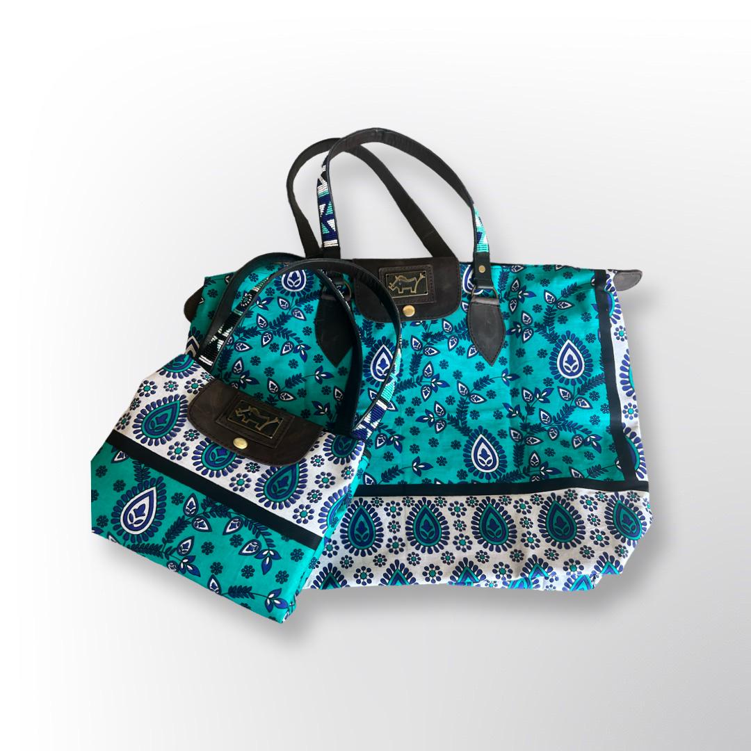 Fold Up Bag with Beaded Handles